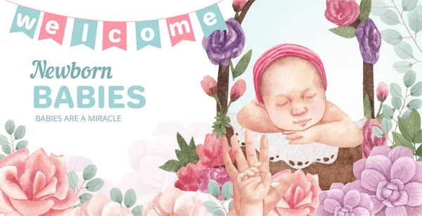 Billboard Template Νεογέννητο Baby Concept Υδατογραφία — Διανυσματικό Αρχείο