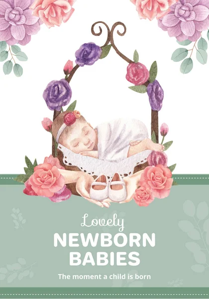 Πρότυπο Αφίσας Νεογέννητο Μωρό Έννοια Υδατογραφία Styl — Διανυσματικό Αρχείο