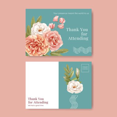 İçinde boho çiçeği düğün konsepti olan bir kartpostal şablonu, suluboya stil.