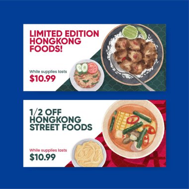 Hong Kong gıda konsepti, suluboya şablonu
