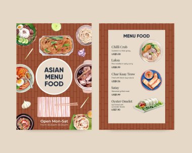 Singapur mutfağı konsepti, suluboya stili menü şablonu
