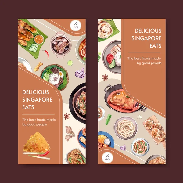 Flyer Template Singapore Cuisine Concept Watercolor Styl —  Vetores de Stock