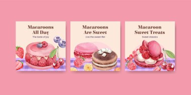 Makaron tatlı konsept, suluboya stil banner şablonu