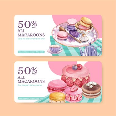 Makaron şekerli şablon, suluboya stil