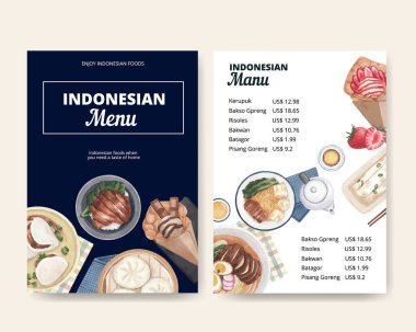 Endonezya kruvazörü konsepti olan menü şablonu, suluboya stil