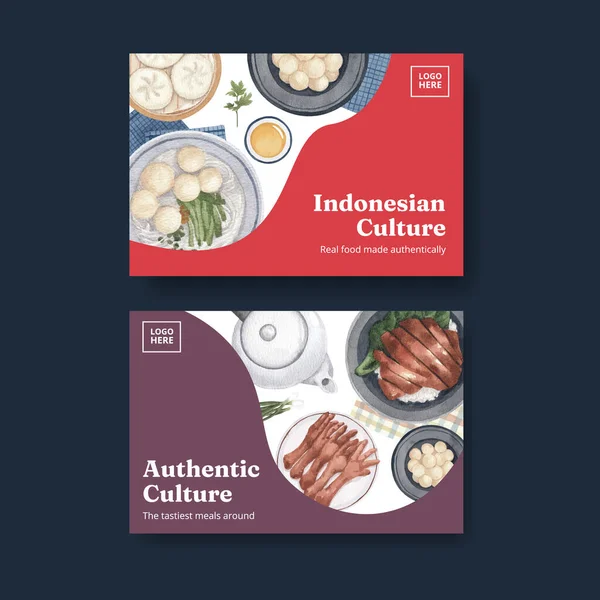 インドネシア料理のコンセプト 水彩風のFacebookテンプレート — ストックベクタ