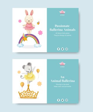 Facebook template with Fairy ballerinas animals concept,watercolor styl