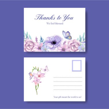 Postcard template with peri spring flower concept,watercolor styl