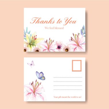 Postcard template with peri spring flower concept,watercolor styl
