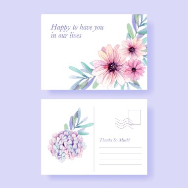 Postcard template with peri spring flower concept,watercolor styl