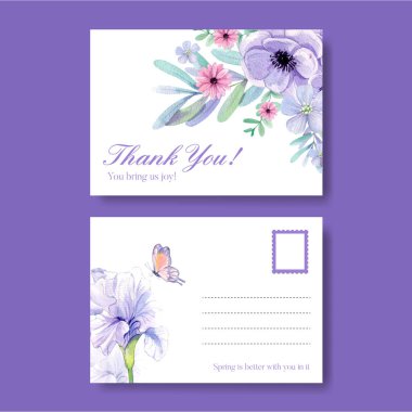 Postcard template with peri spring flower concept,watercolor styl