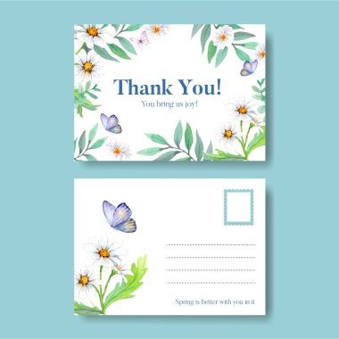 Postcard template with peri spring flower concept,watercolor styl