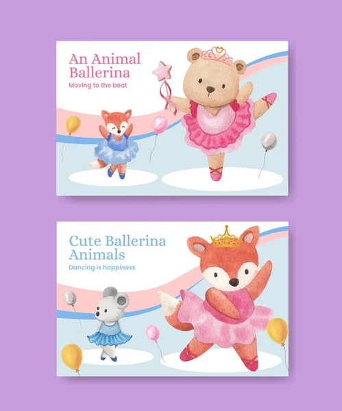 Facebook Template Fairy Ballerinas Animals Concept Watercolor Styl — Stock vektor