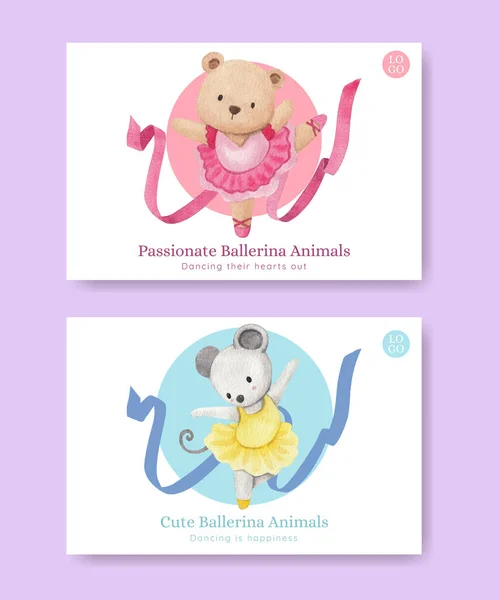 Facebook Template Fairy Ballerinas Animals Concept Watercolor Styl — стоковый вектор