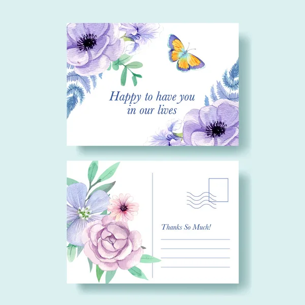 Postcard Template Peri Spring Flower Concept Watercolor Styl — Stok Vektör