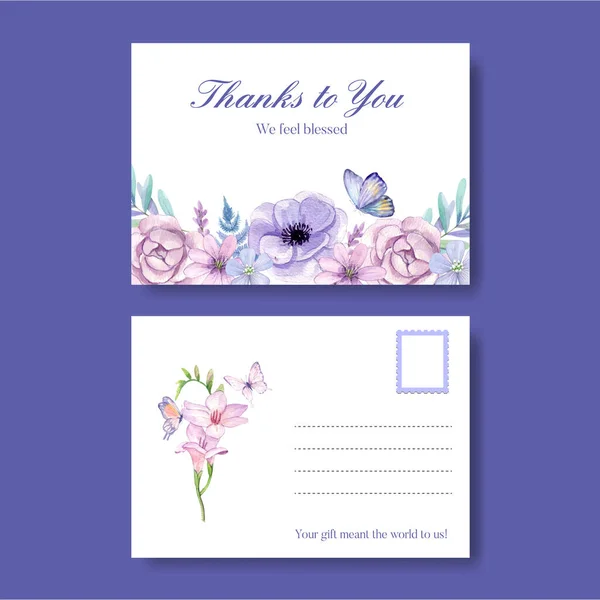 Postcard Template Peri Spring Flower Concept Watercolor Styl — 스톡 벡터