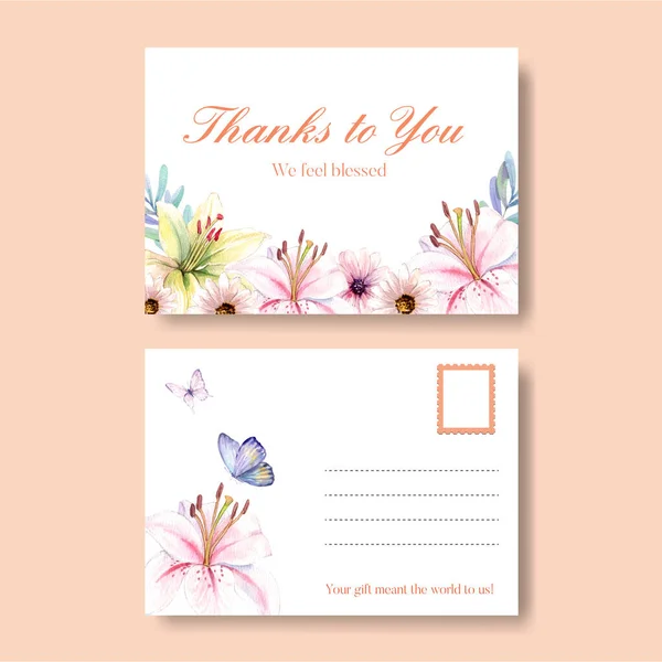 Postcard Template Peri Spring Flower Concept Watercolor Styl — 图库矢量图片