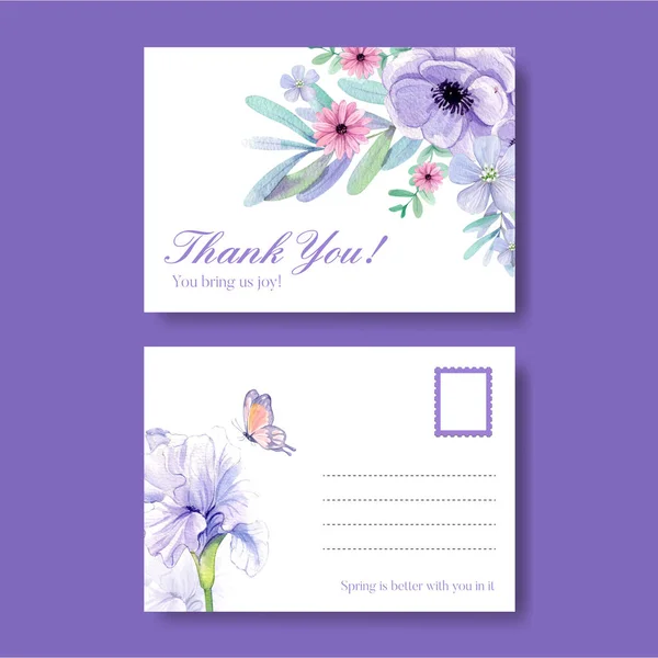 Postcard Template Peri Spring Flower Concept Watercolor Styl — Stockvektor