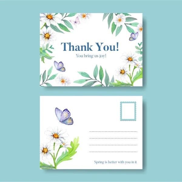 Postcard Template Peri Spring Flower Concept Watercolor Styl — 스톡 벡터