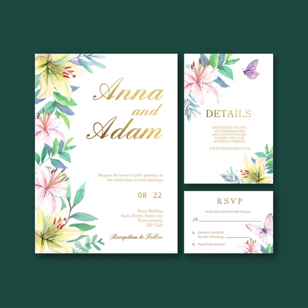 Wedding Card Template Peri Spring Flower Concept Watercolor Styl — Vettoriale Stock