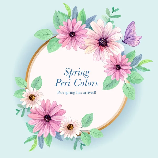 Wreath Template Peri Spring Flower Concept Watercolor Styl — Stock Vector