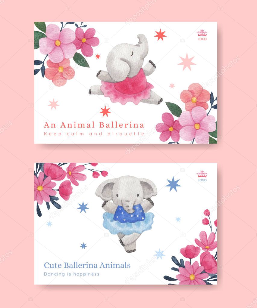 Facebook template with Fairy ballerinas animals concept,watercolor styl