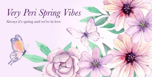 Billboard Template Peri Spring Flower Concept Watercolor Styl — Stock Vector
