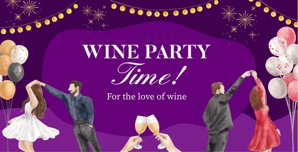 Billboard Template Wine Party Concept Υδατογραφία — Διανυσματικό Αρχείο