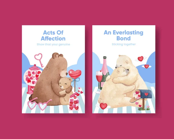 Grußkarten Vorlage Mit Großer Liebe Umarmung Valentinstag Konzept Aquarell Stil — Stockvektor