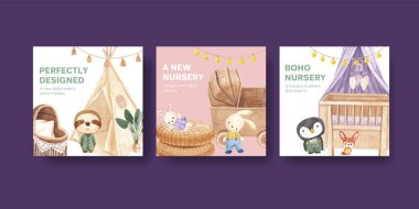 Banner şablonu çok peri boho kreş konsepti, suluboya stili
