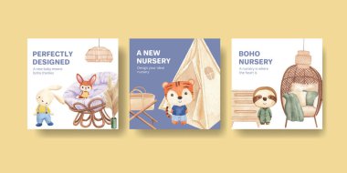Banner şablonu çok peri boho kreş konsepti, suluboya stili