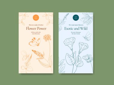 Instagram şablonu ile bahar yabani çiçek konsepti, çizgi sanat styl