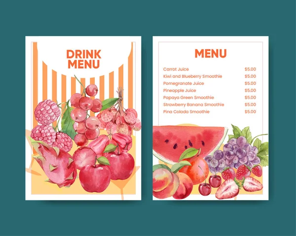Menüvorlage Mit Rotem Obst Und Gemüsekonzept Aquarell Styling — Stockvektor
