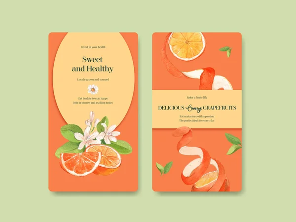 Instagram Sablon Narancssárga Grapefruit Koncepcióval Watercolo — Stock Vector