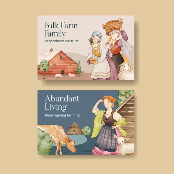 Facebook şablonu Avrupa halk çiftliği yaşam konsepti, suluboya stil