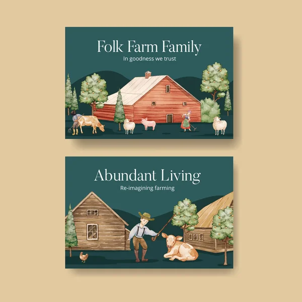 Facebook şablonu Avrupa halk çiftliği yaşam konsepti, suluboya stil