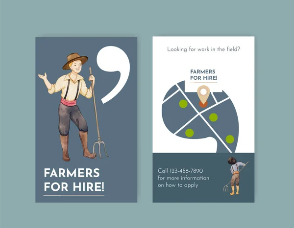 Name Card Template European Folk Farm Life Concept Watercolor Styl — Stock Vector