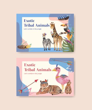 Facebook şablonu orman kabilesi hayvan konsepti, suluboya stil