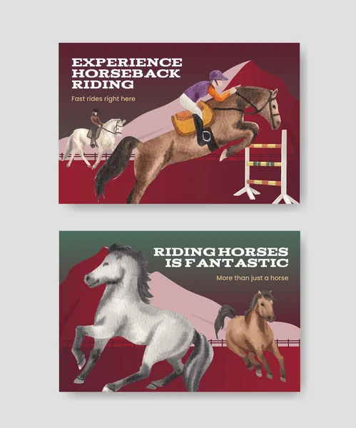 乗馬の概念 水彩画のスタイルとFacebookのテンプレート — ストックベクタ
