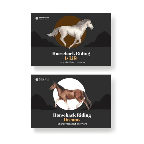 乗馬の概念 水彩画のスタイルとFacebookのテンプレート — ストックベクタ