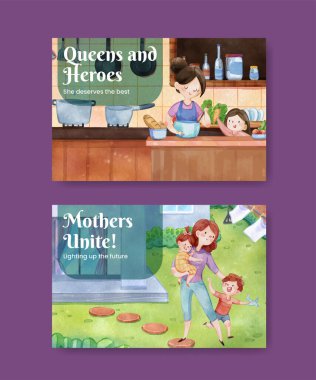 Facebook şablonu aşk süper anne konsepti, suluboya stil