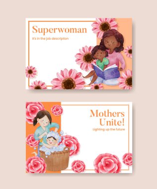 Facebook şablonu aşk süper anne konsepti, suluboya stil