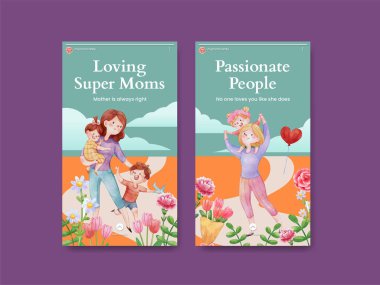 Instagram şablonu aşk süper anne konsepti, suluboya stil