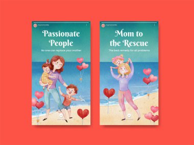 Instagram şablonu aşk süper anne konsepti, suluboya stil