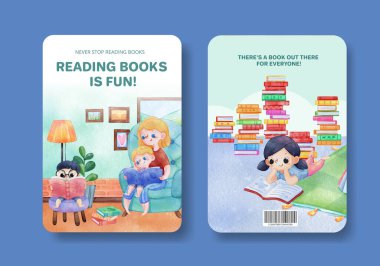Kitap kapağı şablonu dünya kitap günü konsepti, suluboya stil
