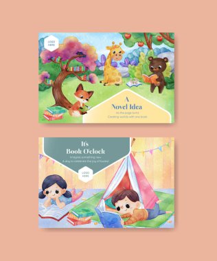 Facebook şablonu dünya kitap günü konsepti, suluboya stil