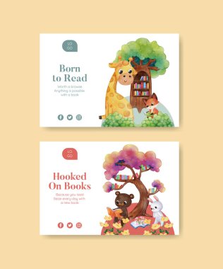 Facebook şablonu dünya kitap günü konsepti, suluboya stil