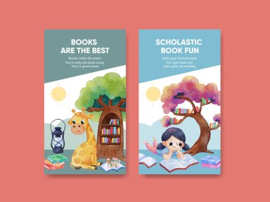 Instagram şablonu dünya kitap günü konsepti, suluboya stil