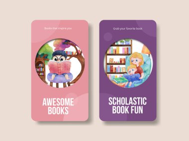 Instagram şablonu dünya kitap günü konsepti, suluboya stil