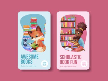 Instagram şablonu dünya kitap günü konsepti, suluboya stil